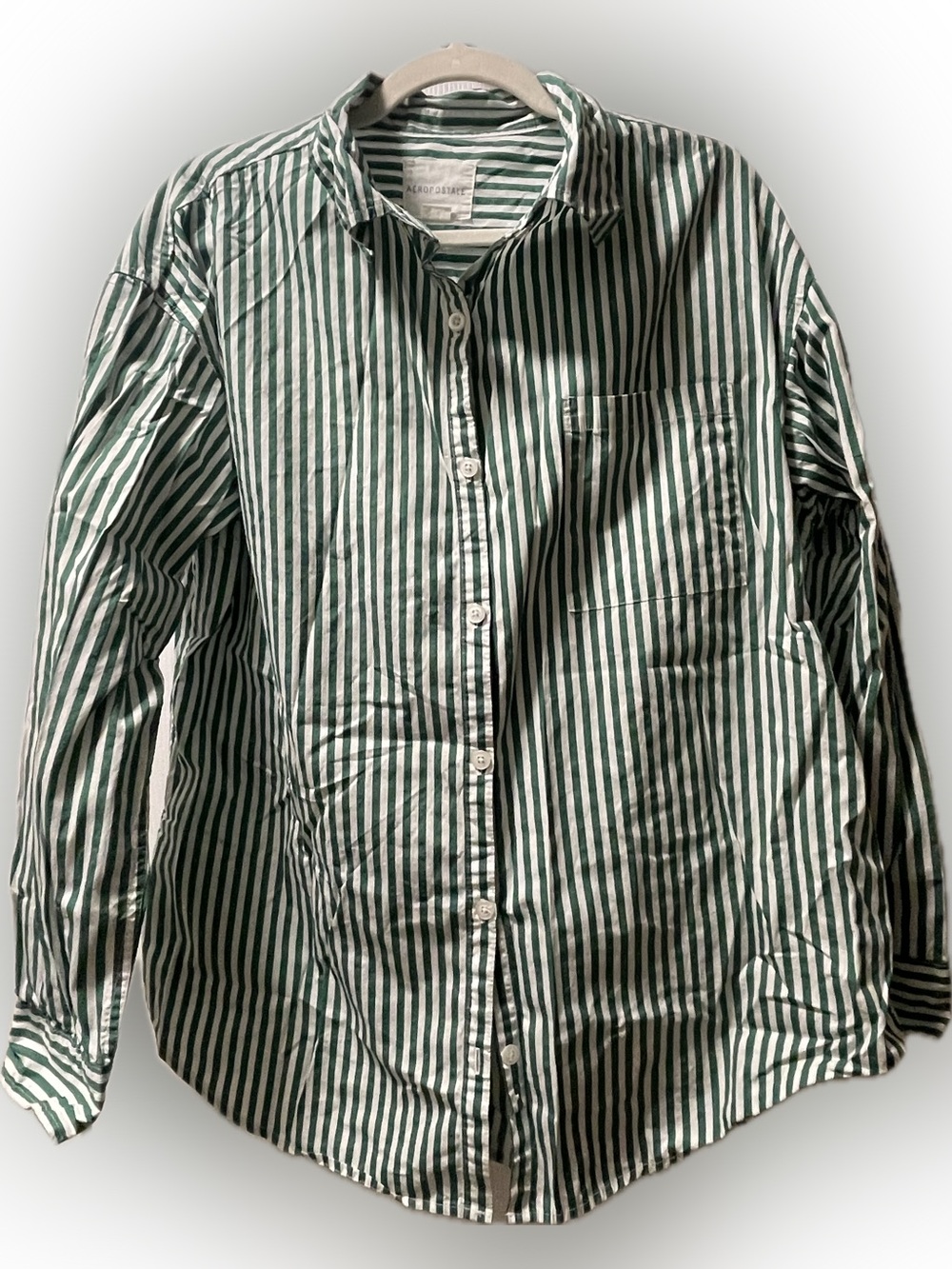 Striped Green & White Button-Up Shirt